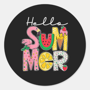 Hallo Zomervakantie Ice Cream Roze Flamingo Zomer Ronde Sticker