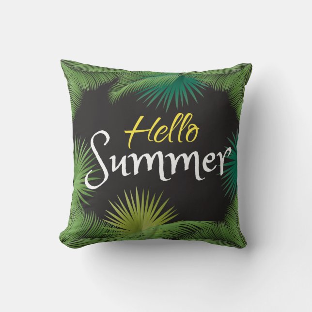 hallo zomervakantie met tropische palm Green Leafs Kussen (Voorkant)