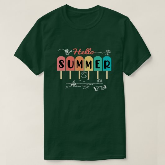Hallo Zomervakantie Popsicle & Ice Lolly Fun Des T-shirt (Design voorkant)