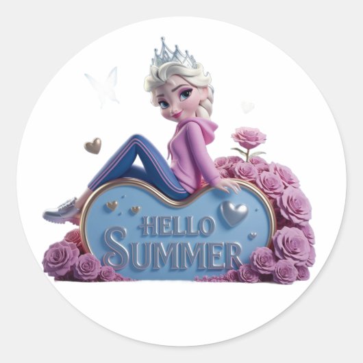 Hallo zomervakantie ronde sticker (Voorkant)