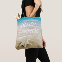 hallo zomerzonnige strand tote bag