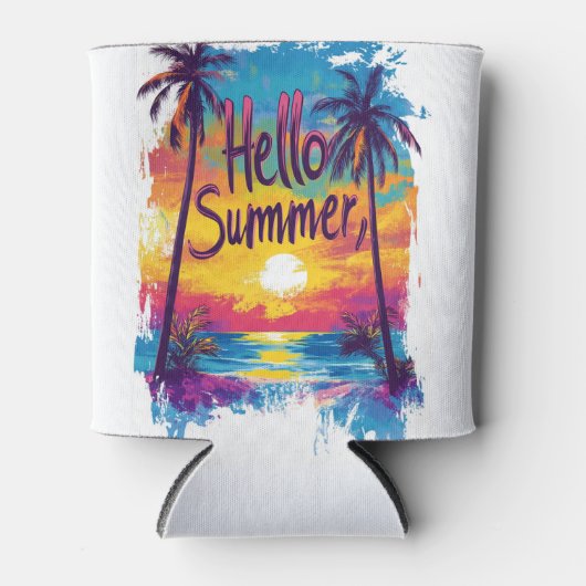 Hallo Zomerzonsondergang en Palmbomen Koelbox Blikjeskoeler (Voorkant)