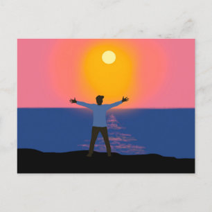 Hallo Zon Magische Zonsondergang Strand Scène Briefkaart