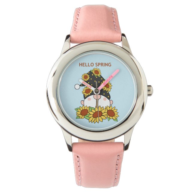 hallo Zonnebloem Gnome Character Cartoon Horloge (Voorkant)