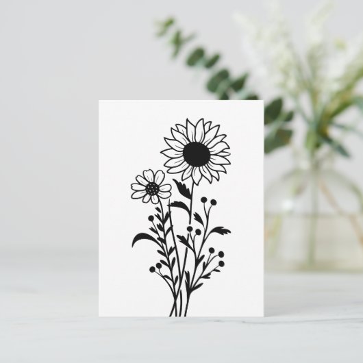 Hallo Zonnebloemen Land Bloemen Denken aan U, Briefkaart (Staand voorkant)