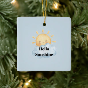 Hallo Zonneschijn Geel Gelukkige Zon Wolk Kerstmis Keramisch Ornament