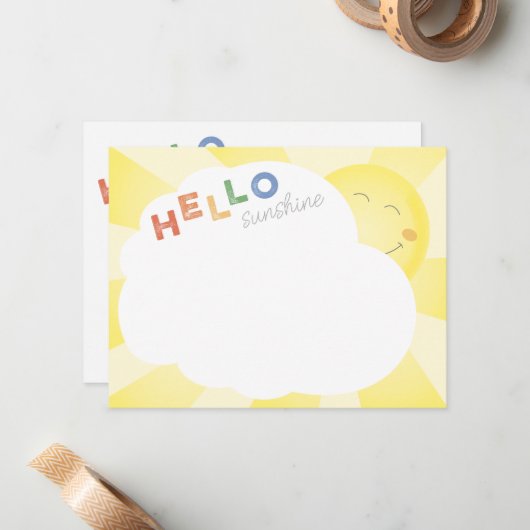 Hallo Zonneschijn Geïllustreerd Opgewekt Notitiekaartje (Voorkant / Achterkant in situ)