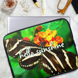 Hallo Zonneschijn Script Zwart Wit Streep Vlinder Laptop Sleeve