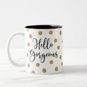 Hallo Zwart Goud Polkadot Script Tweekleurige Koffiemok (Links)
