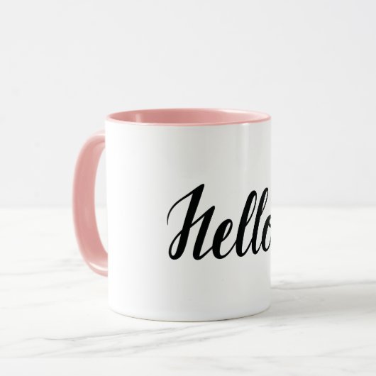 Hallo Zwart Script Minimalist Pink Mok (Voorkant links)