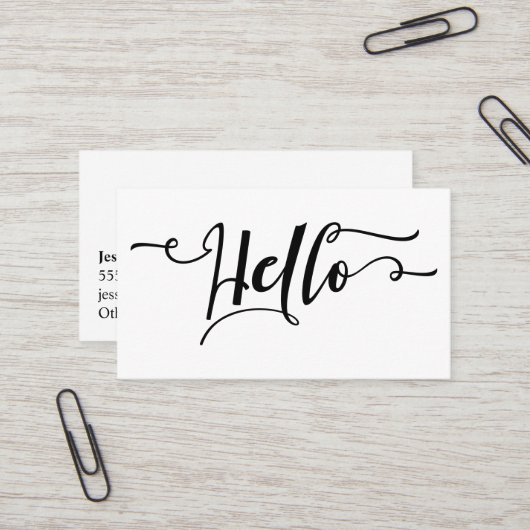 Hallo Zwart Script Typografie Over bewerkbaar Wit Visitekaartje (Voorkant / Achterkant in situ)