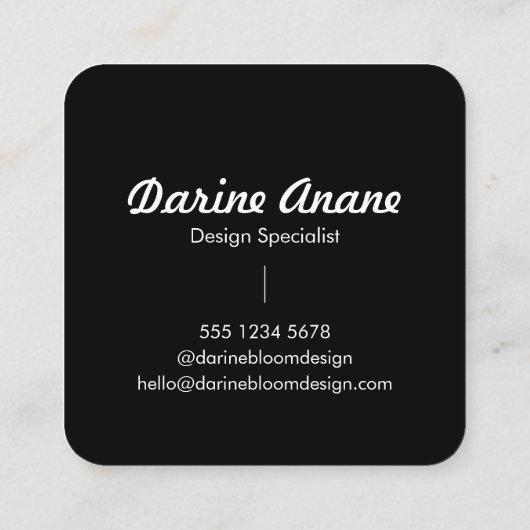 Hallo Zwart & Wit Casual Typografie Script Vierkante Visitekaartje (Achterkant)