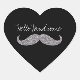 Hallo Zwart Zilver Glitz Mustache Hart Sticker