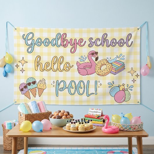 Hallo Zwembadfeest Gele Caro Spandoek