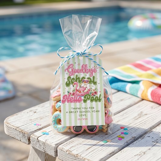 Hallo Zwembadfeest Groene Strepen Cadeaulabel