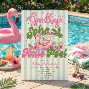 Hallo zwembadfeest groene strepen uitnodiging