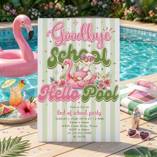 Hallo zwembadfeest groene strepen uitnodiging