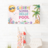 Hallo zwembadfeest strepen spandoek (Insitu)