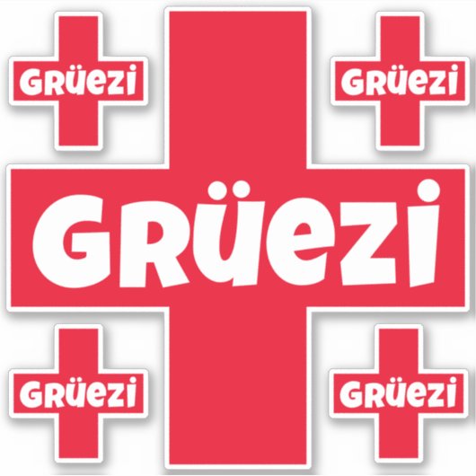 Hallo Zwitsers Gruezi Vijf aparte Die-Cut Stickers (Voorkant)