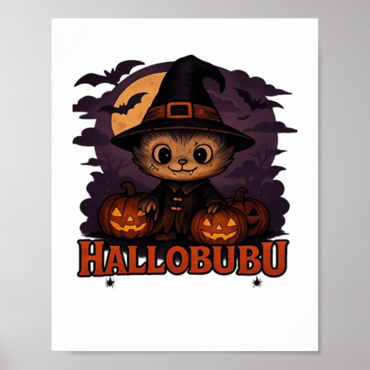 Hallobubu Halloween Schattige & Spooky Witch Cat T Poster (Voorkant)