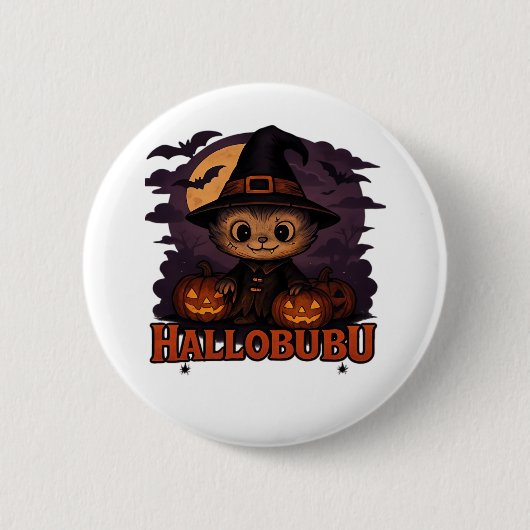 Hallobubu Halloween Schattige & Spooky Witch Cat T Ronde Button 5,7 Cm (Voorkant)