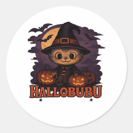 Hallobubu Halloween Schattige & Spooky Witch Cat T Ronde Sticker (Voorkant)