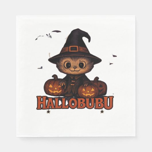 Hallobubu Halloween Schattige & Spooky Witch Cat T Servet (Voorkant)