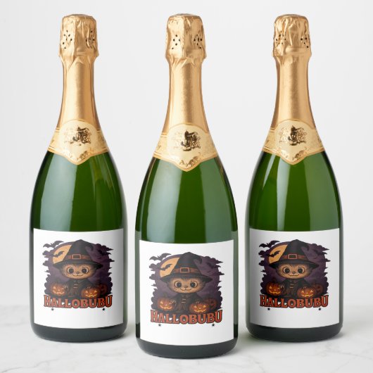 Hallobubu Halloween Schattige & Spooky Witch Cat T Sparkling Wijnetiket (Flessen)