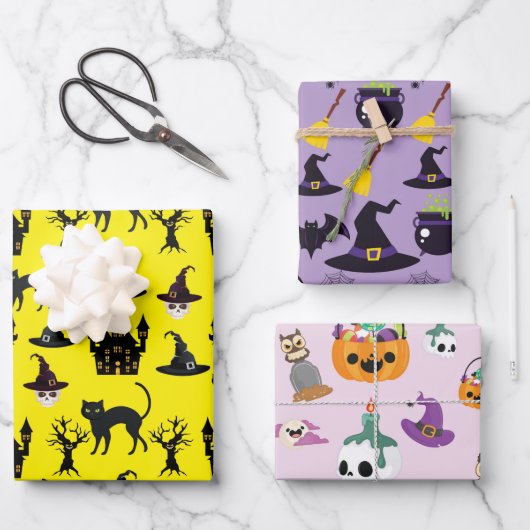 HALLOEEN BATS PETTEN CAULDRONS SKULLS BROOMS INPAKPAPIER VEL (Voorkant)