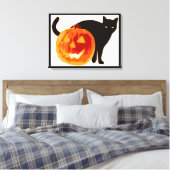 HALLOEEN BLACK CAT EN PUMPKIN CANVAS AFDRUK (Insitu (Slaapkamer))