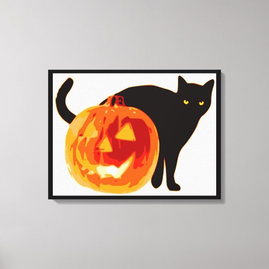 HALLOEEN BLACK CAT EN PUMPKIN CANVAS AFDRUK (Voorkant)