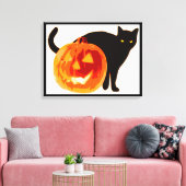HALLOEEN BLACK CAT EN PUMPKIN CANVAS AFDRUK (Insitu (Woonkamer))
