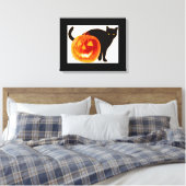 HALLOEEN BLACK CAT EN PUMPKIN CANVAS AFDRUK (Insitu (Slaapkamer))