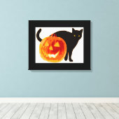 HALLOEEN BLACK CAT EN PUMPKIN CANVAS AFDRUK (Insitu (Houten vloer))