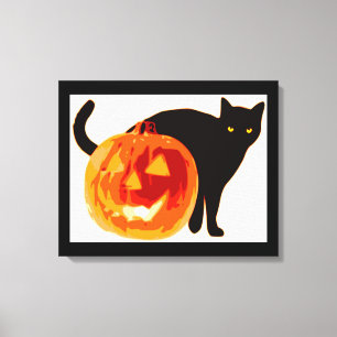HALLOEEN BLACK CAT EN PUMPKIN CANVAS AFDRUK