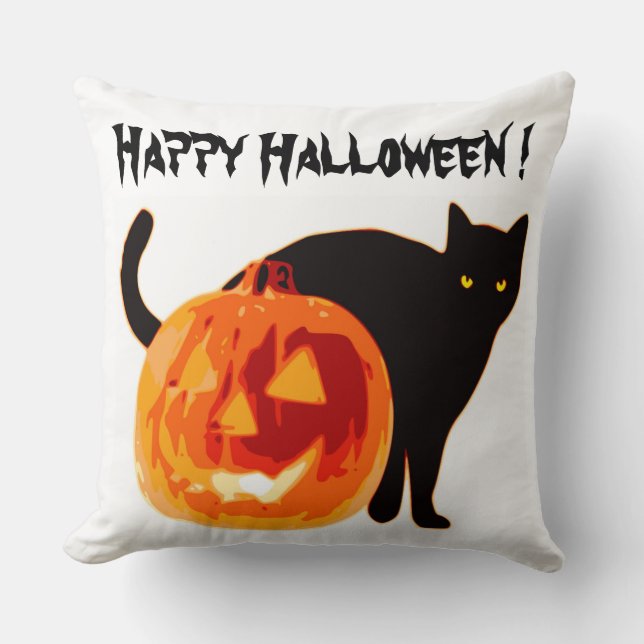 HALLOEEN BLACK CAT EN PUMPKIN KUSSEN (Voorkant)
