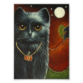 HALLOEEN BLACK CAT MET PUMPKIN PENDANT PRINT FOTO AFDRUK