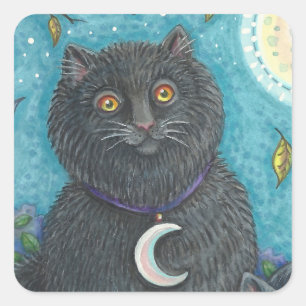 HALLOEEN BLACK CAT STICKERS SHEET Square