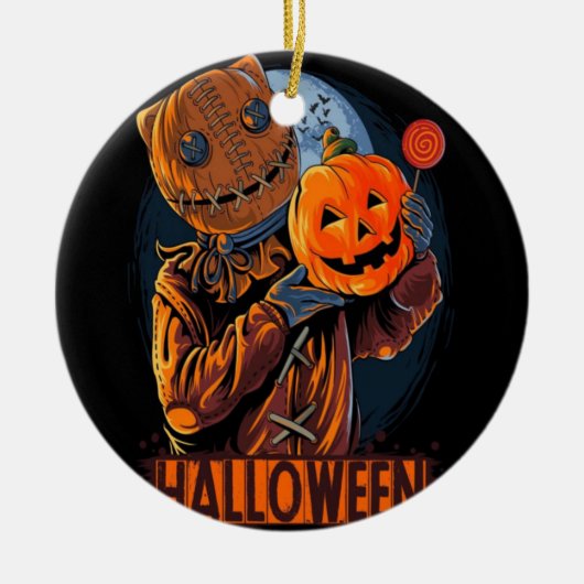 HALLOEEN MASKED SCARECROW MAN PUMPKIN KERAMISCH ORNAMENT (Voorkant)