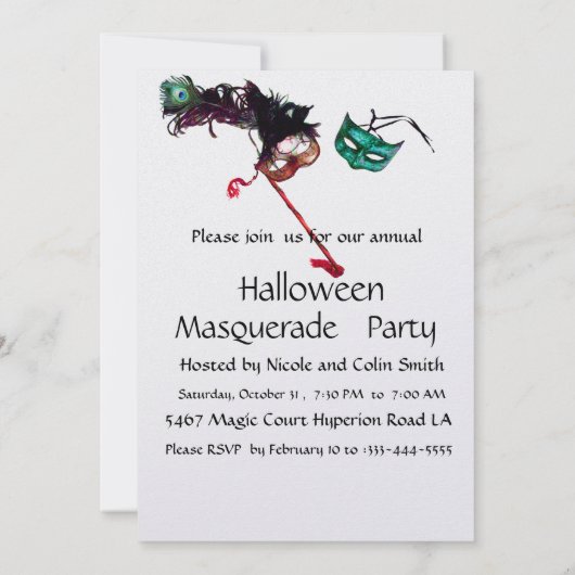 HALLOEEN MASKERADE PARTIJ, wit ijs Kaart (Achterkant)