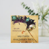 HALLOEEN MASQUERADE PARTIJ zwart blauw wit Kaart (Staand voorkant)