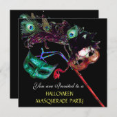 HALLOEEN MASQUERADE PARTIJ, zwart wit blauw Kaart (Voorkant / Achterkant)