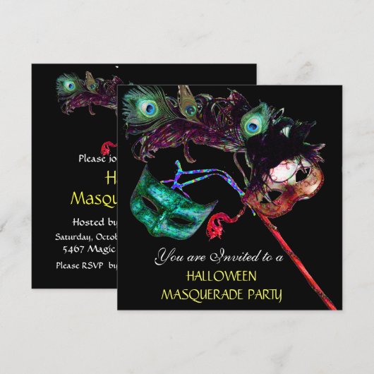 HALLOEEN MASQUERADE PARTIJ, zwart wit blauw Kaart (Voorkant / Achterkant)