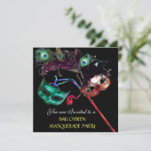 HALLOEEN MASQUERADE PARTIJ, zwart wit blauw Kaart (Staand voorkant)