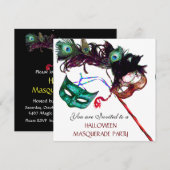 HALLOEEN MASQUERADE PARTIJ, zwart wit Kaart (Voorkant / Achterkant)