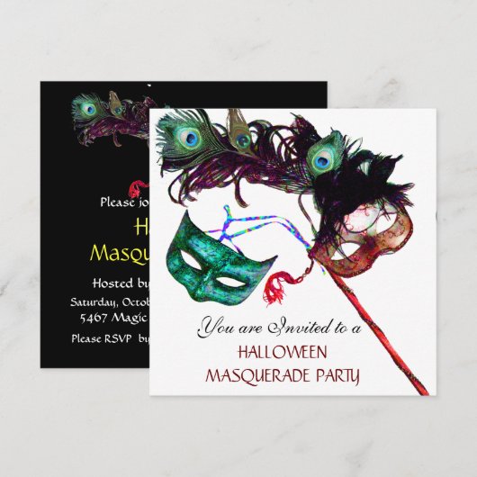 HALLOEEN MASQUERADE PARTIJ, zwart wit Kaart (Voorkant / Achterkant)