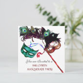 HALLOEEN MASQUERADE PARTIJ, zwart wit Kaart (Staand voorkant)