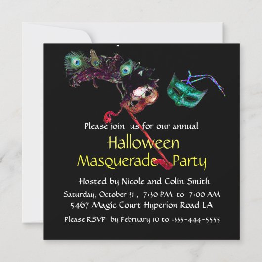 HALLOEEN MASQUERADE PARTIJ, zwart wit Kaart (Achterkant)
