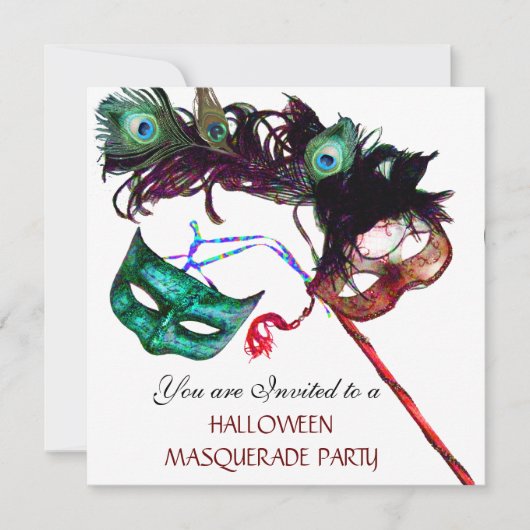 HALLOEEN MASQUERADE PARTIJ, zwart wit Kaart (Voorkant)
