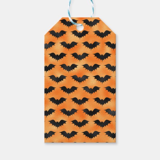 HALLOEEN ORANJE MET ZWARTE BATS CADEAULABEL (Voorkant)